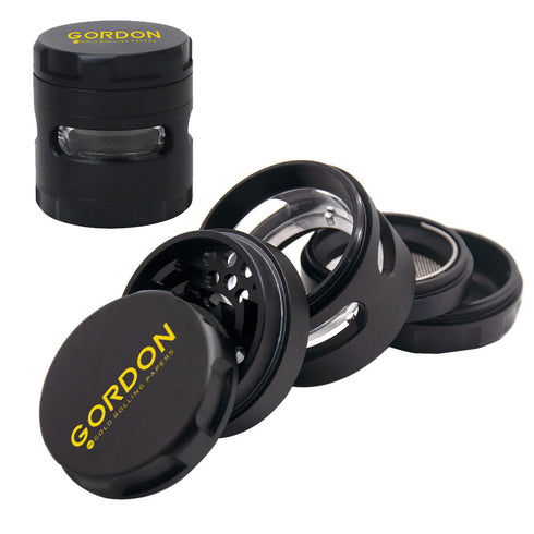 Gordon 5 Pieces Aluminum Alloy Herb Grinder, 61 mm Smoker Grinder with Window, Black Easy Clean Herb Grinders